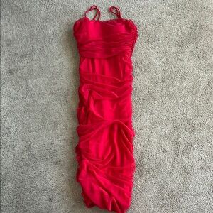 Crystal Doll L Elegant Red Ruched Bodycon Dress